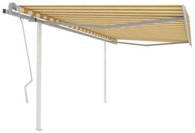 vidaXL Copertină retractabilă manual, cu stâlpi galben/alb, 4x3,5 m