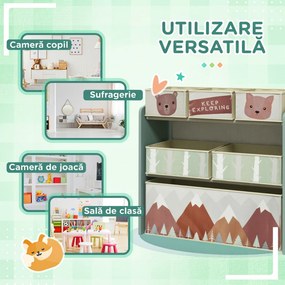 ZONEKIZ Raft Mobil pentru Jucării, Comodă cu 6 Rafturi Detașabile din Material Textil, 63x30x66 cm, Verde | Aosom Romania