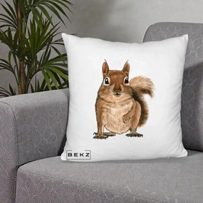 Perna Decorativa Veverita Acuarela, 40x40 cm, Alb Pufos, Husa Detasabila, Perna Inclusa, BEKZ®