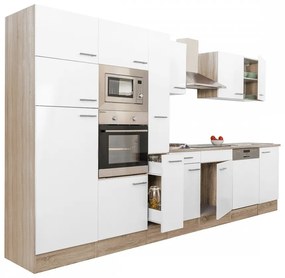 Mobilă de bucătărie Yorki 370, corp din stejar Sonoma, cu față alb satinat