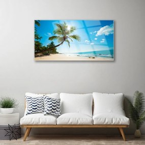 Tablouri acrilice Palm Tree Sea Beach Peisaj Maro Verde Albastru