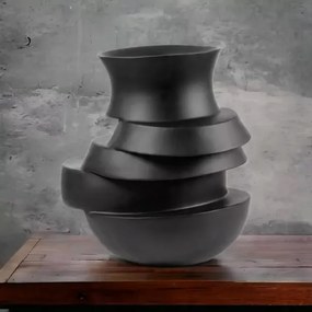 Vază din rășină, 38x33x36 cm, negru mat