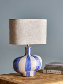 Lampă de masă din ceramică artizanală, multicolor, pictată manual cu dungi verticale și abajur din in, 33x19x46 cm, „Alida"