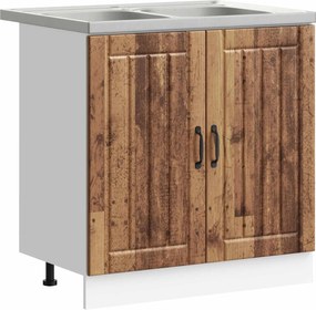 vidaXL Dulap baza chiuvetă cu ușă Lucca 2 pcs Lemn vechi Lemn compozit