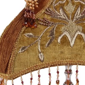 Abajur din mătase și organza, maro, formă dreptunghiulară, ornamente brodate cu mărgele și franjuri, 30 x 25 x 20 cm, „Lancret”
