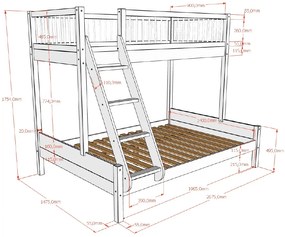 Pat de Familie Supraetajat Forrest Beech (140x200 cm + 90x200 cm), pentru Camera Copii, din Lemn de Fag Lăcuit Alb, cu Sertar – Vipack