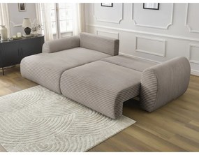 Colțar gri deschis/bej extensibil cu tapițerie din catifea reiată (cu colț pe partea stângă ) Lucien – Bobochic Paris