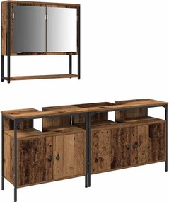 vidaXL Set de mobilier pentru baie cu raft 3 pcs Maro Lemn compozit