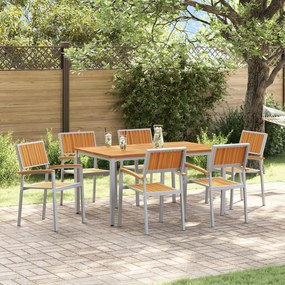 vidaXL Set de dining pentru grădină , 7 piese, din lemn solid de acacia și metal