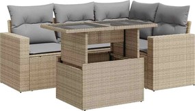 vidaXL Set canapele de grădină cu perne, 5 piese, bej, poliratan