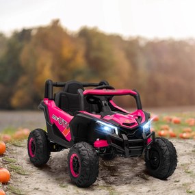AIYAPLAY Mașină Electrică UTV pentru Copii 12V cu Centură, Telecomandă, Suspensii, USB, 3-7 km/h, 3-5 Ani, Roz | Aosom Romania