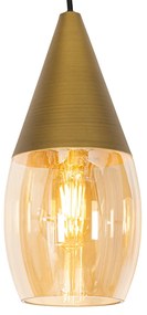 Lampă suspendată modernă aurie cu sticlă chihlimbar 4 lumini - Drop