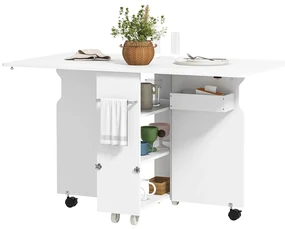 HOMCOM Masă pliabilă cu 2 frunze picătură și spațiu de depozitare, 3 rafturi, pentru 6 persoane, extensibilă, 130x80x76.5 cm | Aosom Romania