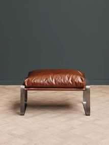 Taburet pentru picioare din piele naturală full grain, maro, cu cadru din bandă de metal, 40 x 69 x 46 cm, „Homy”