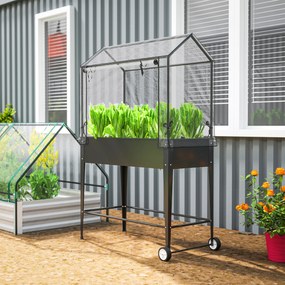 Outsunny Carré potager sur pieds cu bâche en PVC jardinière surélevée cu roți gaură de drenaj 100 x 45 x 152 cm negru | Aosom Romania