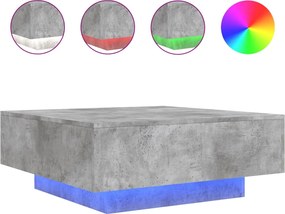 vidaXL Măsuță de cafea cu lumini LED, gri beton, 80x80x31 cm