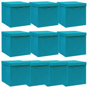 Cutii depozitare cu capace, 10 buc., bleu, 32x32x32 cm, textil 10, Albastru bebelus cu capace, 1, 1