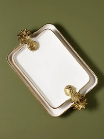 Set 2 tăvi albe din aluminiu cu mânere ananas, 51×30 cm