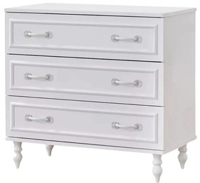 Comoda Juliette 3 Sertare, Alb Elegant, Dimensiuni 88x46x83 cm , Stil Clasic Romantic