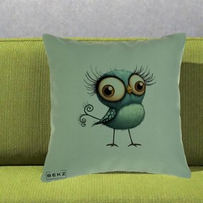 Perna Decorativa Pasare Teal cu Gene si Coada Spiralata, 40x40 cm, Verde, Husa Detasabila, Perna Inclusa, BEKZ®
