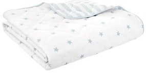 Cuvertură pentru copii albă-albastră matlasată din bumbac 135x190 cm Mini Star &amp; Stripes – Bianca