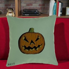 Perna Decorativa Halloween Dovleac Portocaliu Clasic, 40x40 cm, Verde, Husa Detasabila, Perna Inclusa, BEKZ®