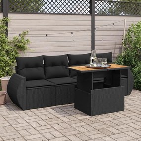 3327205 vidaXL Set mobilier de grădină cu perne, 5 piese, negru, poliratan