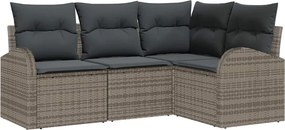vidaXL Set de canapele pentru grădină cu pernă 4 pcs Gri poliratan