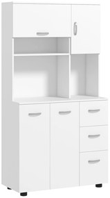HOMCOM Dulap de bucătărie cu multiple spații 4 uși 3 sertare etajeră + blat mare 89L x 39,5l x 168H cm alb | Aosom Romania