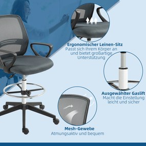Vinsetto Scaun de birou ergonomic cu brațe și inel reglabil pentru picioare, plasă gri | Aosom Romania
