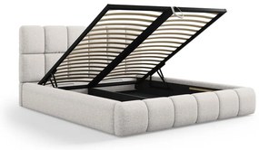 Pat matrimonial gri deschis tapițat cu spațiu de depozitare și somieră 200x200 cm Bellis – Micadoni Home