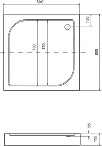 Cădiță de duș acrilică pătrată OSKAR80 80x80x5,5 cm