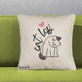 Perna Personalizata Cat Lover Pisica Ilustratie Linie, 40x40 cm, Bej Canapea, Husa Detasabila, Perna Inclusa, BEKZ®