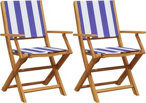 vidaXL Scaune grădină 2 buc., albastru/alb, lemn masiv acacia textil