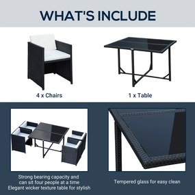 Outsunny Set Mobilier de Grădină cu Masă de Prânz, 4 Scaune și Perne, 109x109x72 cm, Negru | Aosom Romania
