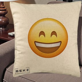 Perna Decorativa Emoji Zambet Mare, 40x40 cm, Bej, Husa Detasabila, Perna Inclusa, BEKZ®