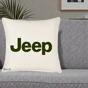 Perna Personalizata cu emblema Jeep, 40x40 cm, Crem Reliefat, Husa Detasabila, Perna Inclusa, BEKZ®