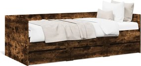 vidaXL Pat de zi cu sertare fără saltea, stejar fumuriu, 90x200 cm