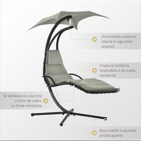 Outsunny Sezlong Suspendat cu Acoperiș, Relaxare de Lux, Design Modern, Confortabil, Gri, Perfect pentru Exterior | Aosom Romania