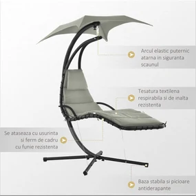 Outsunny Sezlong Suspendat cu Acoperiș, Relaxare de Lux, Design Modern, Confortabil, Gri, Perfect pentru Exterior | Aosom Romania