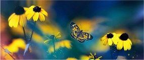 Tablou - Fluture galben și flori (120x50 cm)