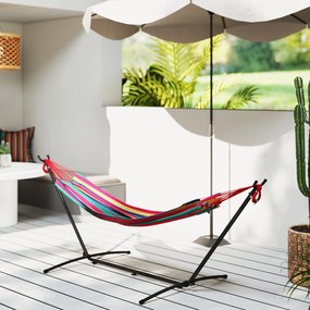 Outsunny Hamac cu Suport 310x117 cm pentru Camping cu Înălțime Reglabilă și Geantă de Transport, Capacitate 120 kg, Dungi Portocalii și Roșii | Aosom Romania