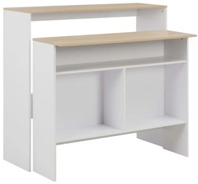 vidaXL Masă de bar cu 2 blaturi, alb și stejar, 130x40x120 cm