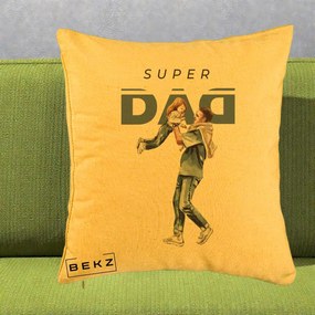Cadou pentru Tata - Perna Personalizata Super DAD Tata si Fiica, 40x40 cm, Galben, Husa Detasabila, Perna Inclusa, BEKZ®