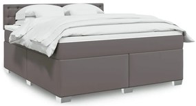 vidaXL Pat box spring cu saltea, gri, 180x200 cm, piele ecologică