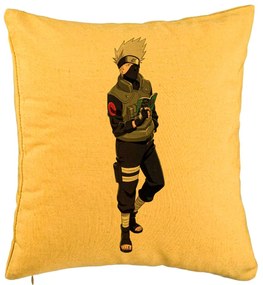 Perna Decorativa cu Naruto Kakashi, 40x40 cm, Galben, Husa Detasabila, Burduf