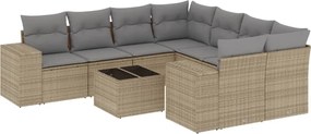 vidaXL Set canapele de grădină, 9 piese, cu perne, bej, poliratan
