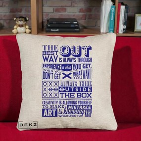 Perna Decorativa Citate Creativitate Albastru, 40x40 cm, Bej Canapea, Husa Detasabila, Perna Inclusa, BEKZ®