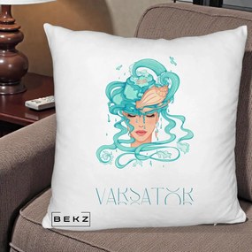 Perna Personalizata Zodiac Varsator Cowgirl, 40x40 cm, Alb Pufos, Husa Detasabila, Perna Inclusa, BEKZ®