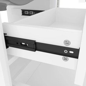 Dulap de baie suspendat pe perete cu iluminare LED cu senzor radar, două sertare și chiuvetă integrată din ceramică, 60x46x50 cm, Alb